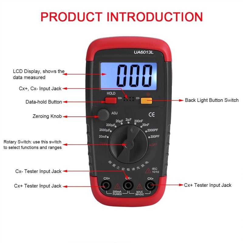 KIKYO Digital Capacitor Meter Tester, LCD Display Digital Capacitor Meter Tester 6013L - Image 3